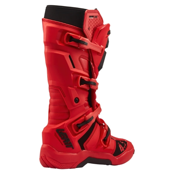 Leatt Moto 4.5 Evo boots in Red, opposite-side profile showing the buckle system and ankle panels