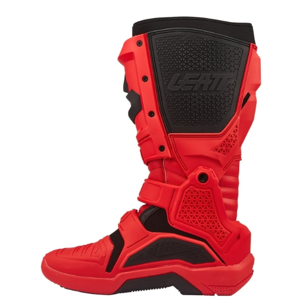 Leatt Moto 4.5 Evo boots in Red, inner-side profile showing the protective heat-shield panel