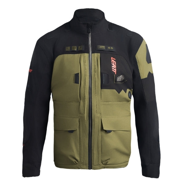 Leatt Moto 6.5 HydraDri Jacket in Khaki Brown, front view showing the chest pockets, sleeves, and full zipper