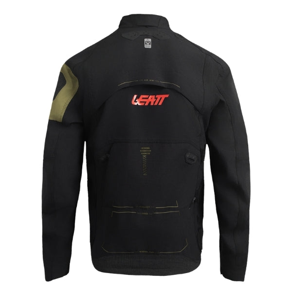 Leatt Moto 6.5 HydraDri Jacket in Khaki Brown, rear view showing the back panel and lower storage pocket