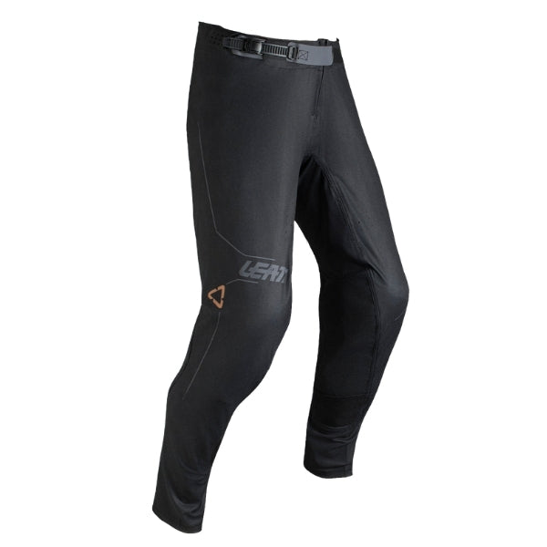 Leatt Moto 5.5 IKS Pants in Black, front view showing the waist, thigh, and knee panels