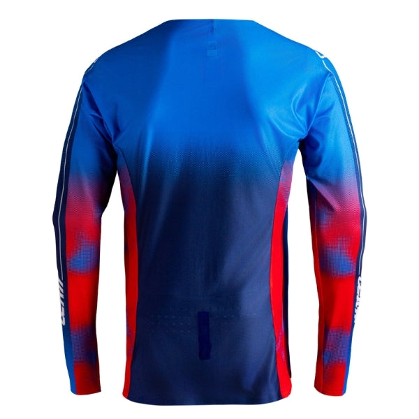 Leatt Moto 5.5 UltraWeld Jersey in Fade Blue, rear view showing the back and sleeve graphics