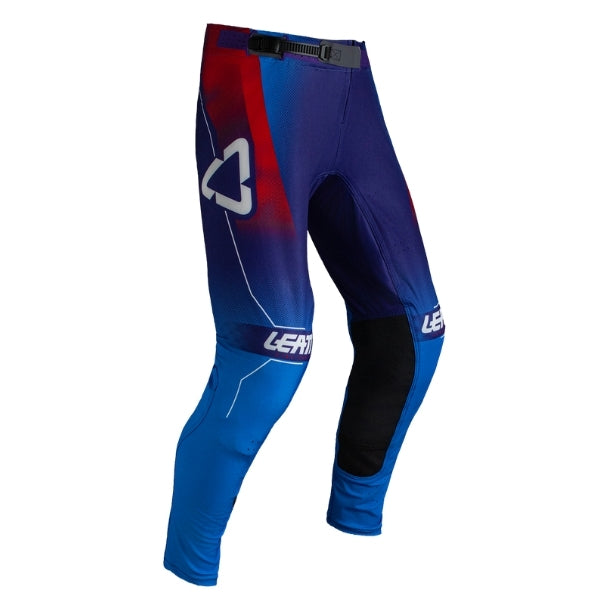 Leatt Moto 5.5 IKS Pants in Fade Blue, front view showing the waist, thigh, and knee panels