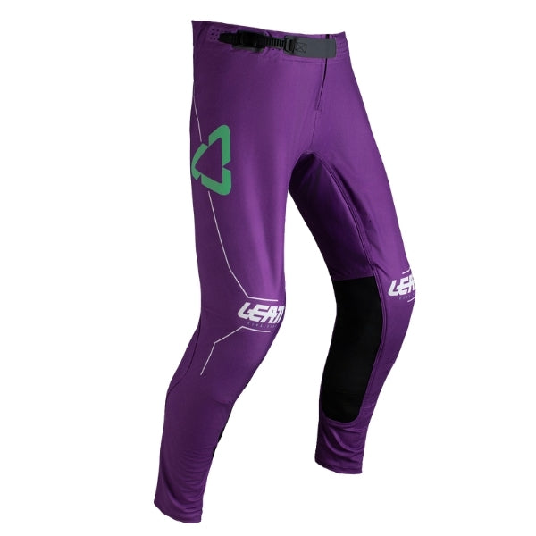 Leatt Moto 5.5 IKS Pants in AI Purple, front view showing the waist, thigh, and knee panels