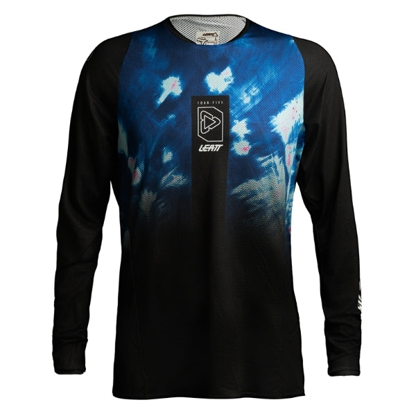 Leatt Moto 4.5 Lite Jersey Women's in AI Black, front view showing the chest and sleeve graphics