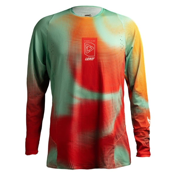 Leatt Moto 4.5 Lite Jersey Women's in Teal Green, front view showing the chest and sleeve graphics