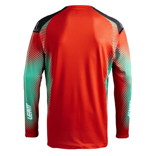 Leatt Moto 4.5 Youth jersey in Hatched Red, rear view showing the back and sleeve graphics
