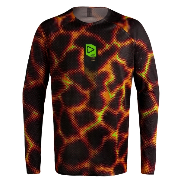 Leatt Moto 4.5 Youth jersey in Fire Orange, front view showing the chest and sleeve graphics