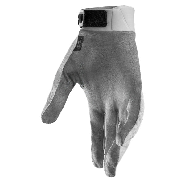 Leatt Moto 2.5 X-Flow Youth gloves in White, palm side showing the grip surface and finger panels