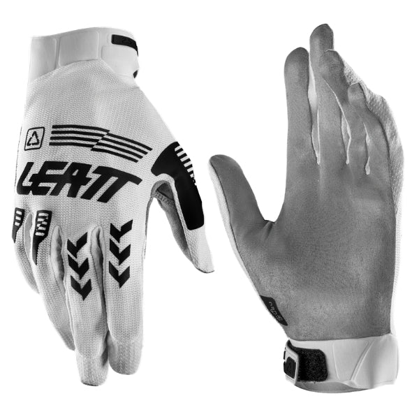 Leatt Moto 2.5 X-Flow Youth gloves in White, pair showing the back-of-hand and palm sides together