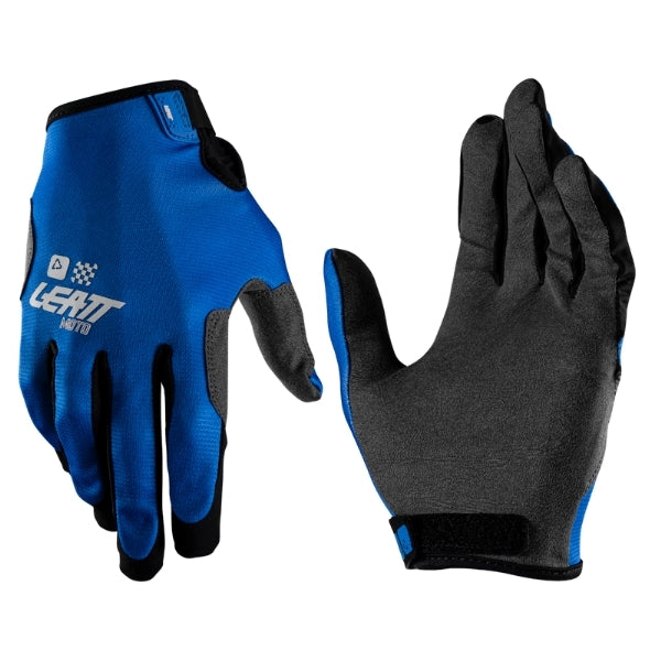 Leatt Moto 1.5 GripR Youth gloves in Blue, pair showing the back-of-hand and palm sides together