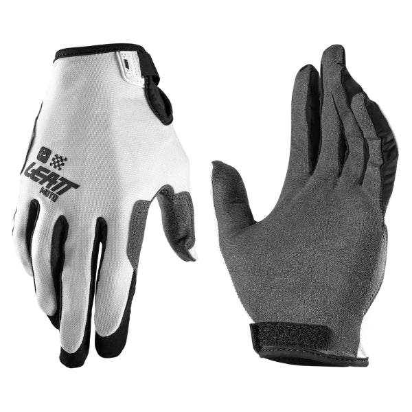 Leatt Moto 1.5 GripR Youth gloves in White, pair showing the back-of-hand and palm sides together