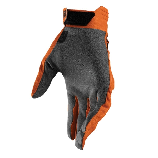 Leatt Moto 3.5 Lite Gloves in Speed Orange, palm side showing the grip surface and finger panels