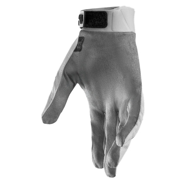 Leatt Moto 2.5 X-Flow gloves in White, palm side showing the grip surface and finger panels