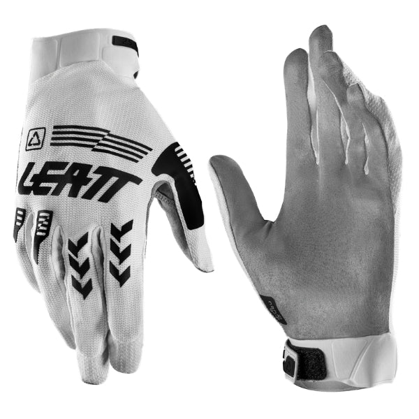 Leatt Moto 2.5 X-Flow gloves in White, pair showing the back-of-hand and palm sides together
