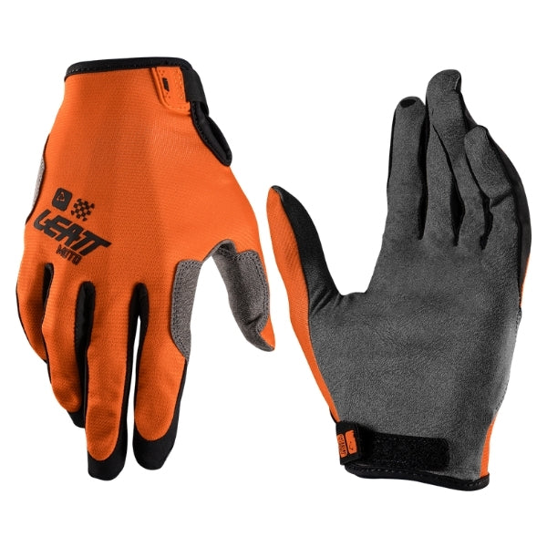 Leatt Moto 1.5 GripR gloves in Orange, pair showing the back-of-hand and palm sides together