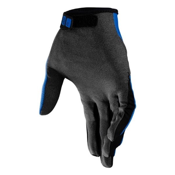 Leatt Moto 1.5 GripR gloves in Blue, palm side showing the grip surface and finger panels