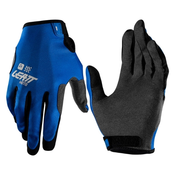 Leatt Moto 1.5 GripR gloves in Blue, pair showing the back-of-hand and palm sides together
