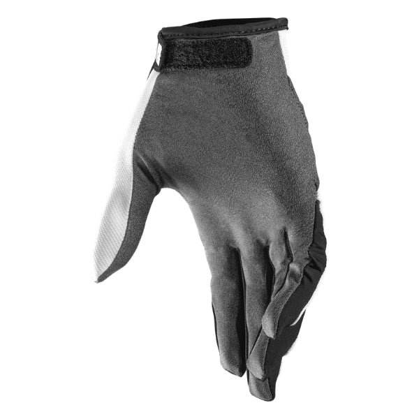 Leatt Moto 1.5 GripR gloves in White, palm side showing the grip surface and finger panels