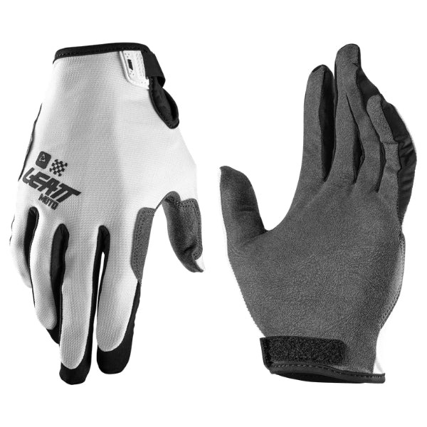 Leatt Moto 1.5 GripR gloves in White, pair showing the back-of-hand and palm sides together