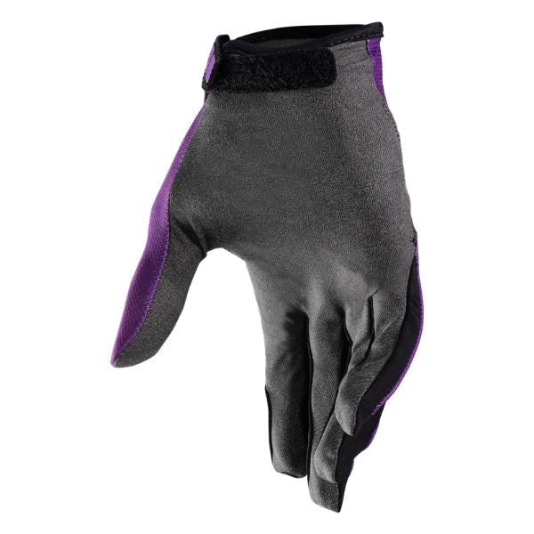 Leatt Moto 1.5 GripR gloves in Purple, palm side showing the grip surface and finger panels