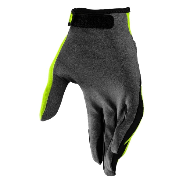 Leatt Moto 1.5 GripR gloves in Neon Yellow, palm side showing the grip surface and finger panels