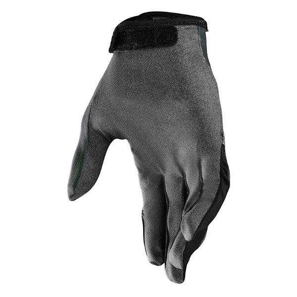 Leatt Moto 1.5 GripR gloves in Stealth Grey, palm side showing the grip surface and finger panels