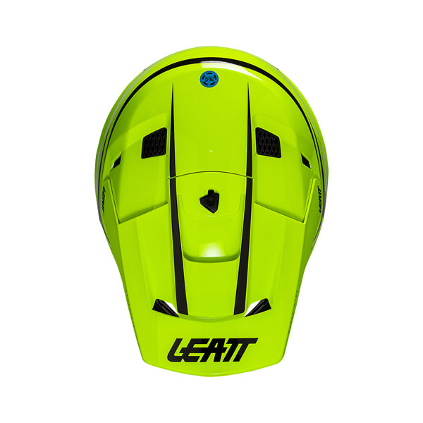 Product photo showing Leatt, V26 Moto 3.5 Helmet Kit (Youth), Colors: Blue, Neon Yellow, Storm Teal, Sizes: Y-LG, Y-MD
