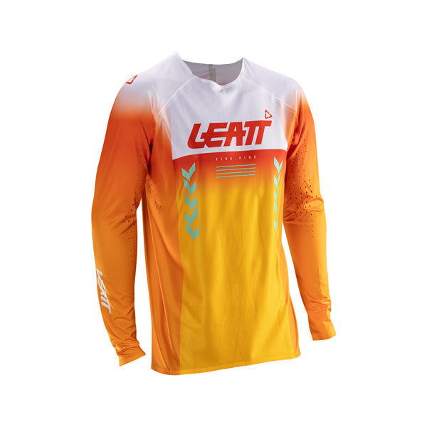 Product photo showing Leatt, V26 Moto 5.5 UltraWeld Jersey in Black, Colors: Black, Orange, Pinata Teal, Purple, Royal Blue/Red, Tiger Pink, Sizes: 2-3, SKU: 5026000101