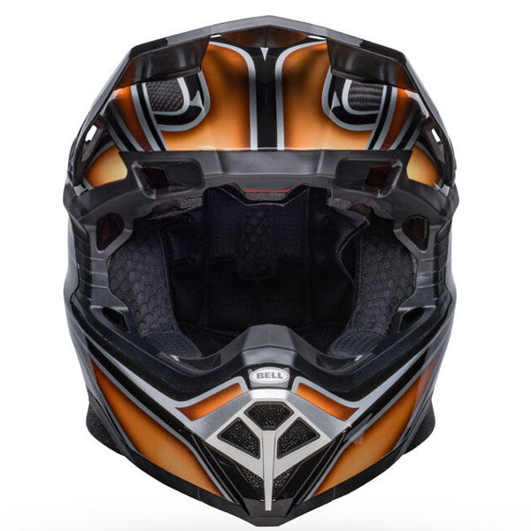 motorcycle helmet, angled view, showing aerodynamic shell design, ventilation ports, and secure retention system built for rider comfort and protection