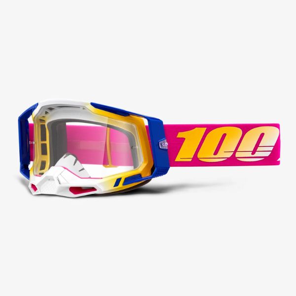 Clean studio photo on a white background of 100%, Racecraft 2.0 Goggle (Clear Lens), Goggles, SKU 26013209, color options Concordia, Battleship, Snowbird, Topo, Kalkuta, Neon Yellow, Fluo Yellow, Panam and more
