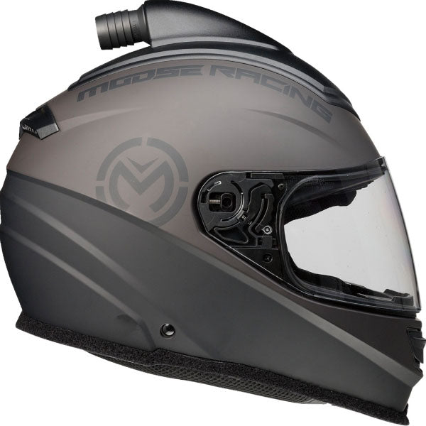 Studio view of Moose Racing - Air Intake Helmet helmet, in Black, vented chin bar and intake ports, on a clean white background, (SKU 11080), Colors: 2XL, LG, MD, SM, XL, XS, Sizes: Black