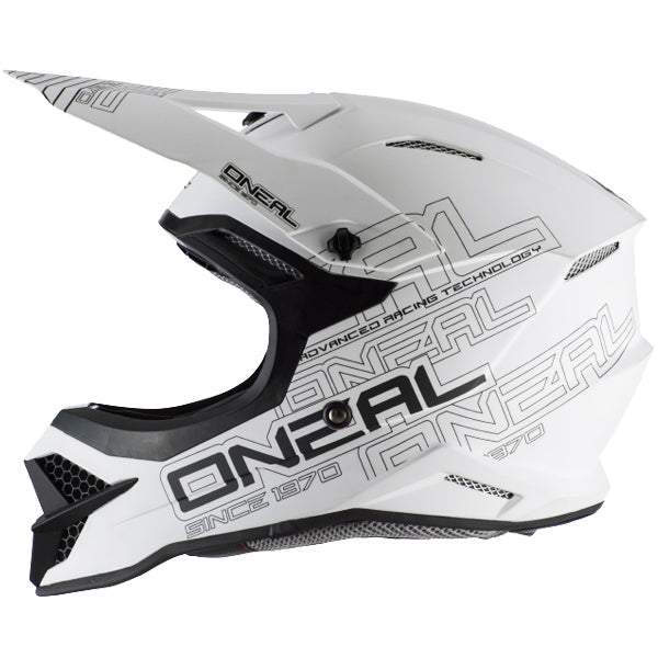 Studio image on a white background of O'Neal, 3 Series Flat 2.0 Helmet, SKU 0627-003, color options Black, White, sizes XS–3X