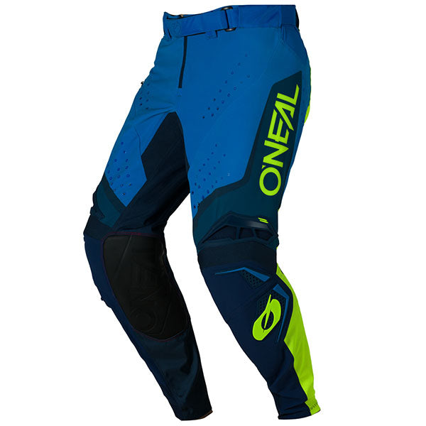 Studio product photo on a neutral background of O'Neal, Prodigy Pants, SKU P010-2136, color options Orange/White, Blue/Pink, Blue/Neon, sizes 28–38