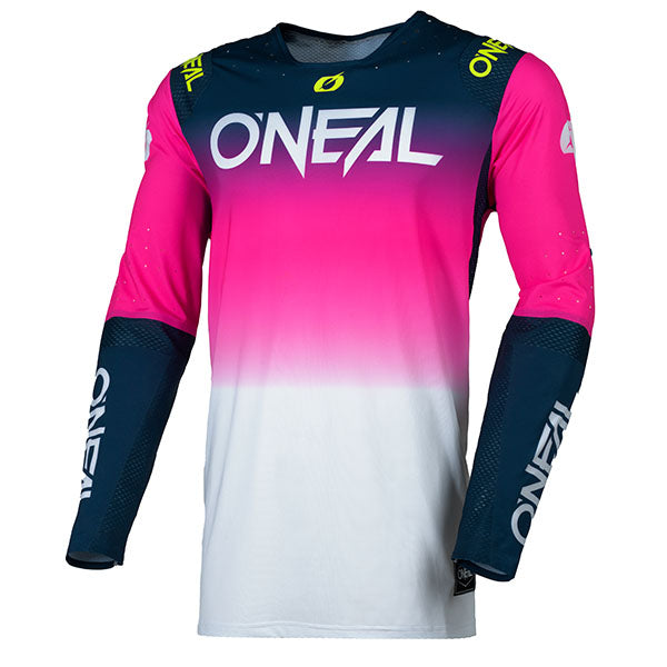 Clean studio photo on a white background of O'Neal, Prodigy Jersey, SKU P001-214, color options Orange/White, Blue/Pink, Blue/Neon, sizes XL–2X