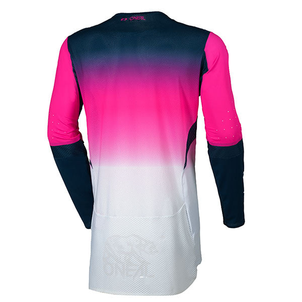 Clean studio photo on a white background of O'Neal, Prodigy Jersey, SKU P001-215, color options Orange/White, Blue/Pink, Blue/Neon, sizes XL–2X