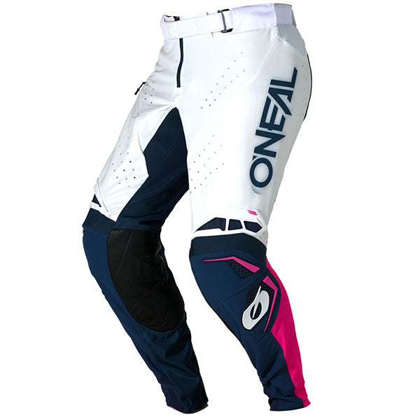 High-resolution studio image of O'Neal, Prodigy Pants, SKU P010-2132, color options Orange/White, Blue/Pink, Blue/Neon, sizes 28–38