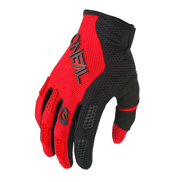 High-resolution studio image of O'Neal, Element Racewear V.24 Glove (Youth), Offroad Gloves, SKU E032-103, color options Black, Blue, Red, Orange, Neon Yellow, sizes Y-XS, Y-SM, Y-MD, Y-LG, Y-XL