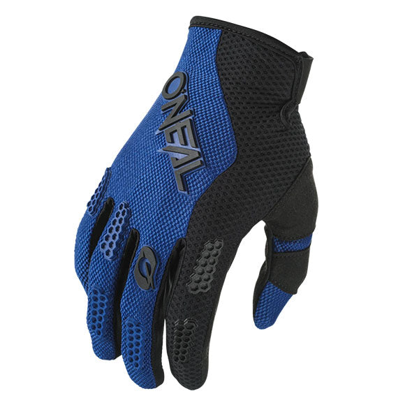 Detailed studio photograph of O'Neal, Element Racewear V.24 Glove (Youth), Offroad Gloves, SKU E032-501, color options Black, Blue, Red, Orange, Neon Yellow, sizes Y-XS, Y-SM, Y-MD, Y-LG, Y-XL