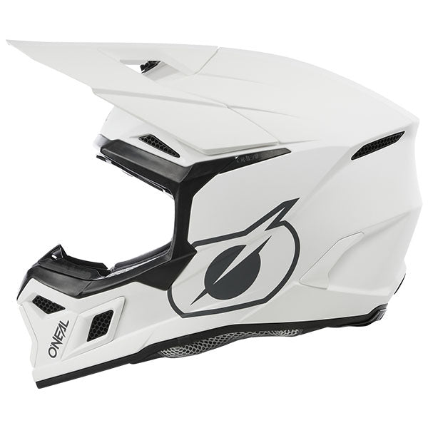 Studio image highlighting O'Neal, 3 Series Solid Helmet, SKU 0625-016, color options Black, White, sizes XS–2X