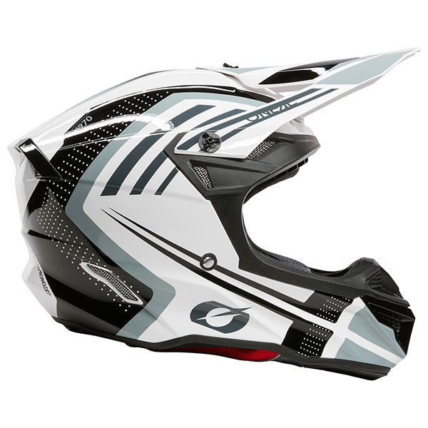 Studio image on a white background of O'Neal, 5 Series Spike V.25 Helmet, SKU 0628-286, color options Grey/Red, White/Black, sizes XS–2X