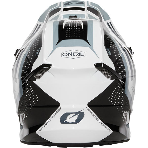 Studio photo showcasing O'Neal, 5 Series Spike V.25 Helmet, SKU 0628-285, color options Grey/Red, White/Black, sizes XS–2X