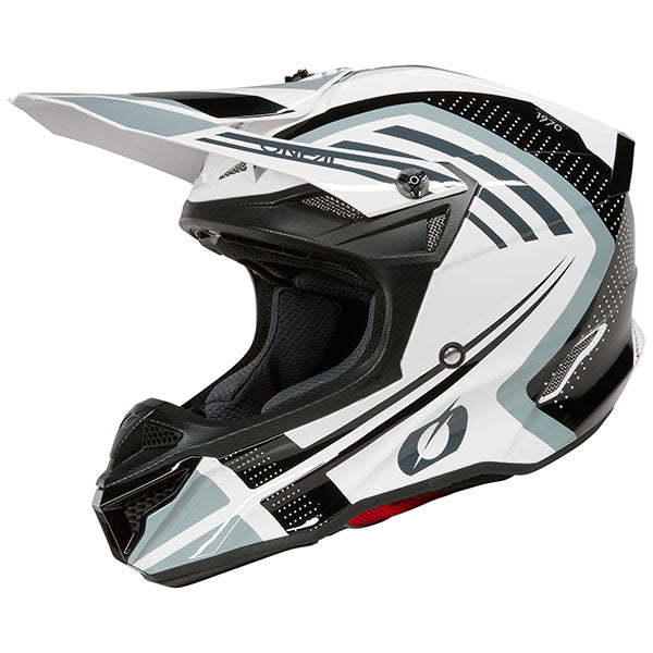 Studio image on a white background of O'Neal, 5 Series Spike V.25 Helmet, SKU 0628-266, color options Grey/Red, White/Black, sizes XS–2X