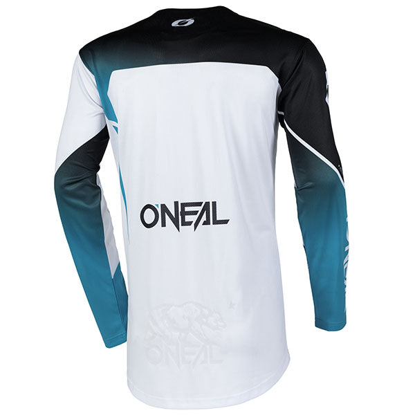 Studio photo showcasing O'Neal, Hardwear Air Slam V.25 Jersey, SKU H006-203, color options Black/Teal, Black/Red, sizes XL–2X