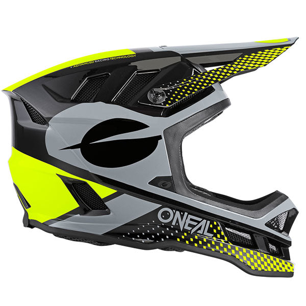 Detailed studio photograph of O'Neal, Blade Polyacrylite Ace Helmet (MTB) Mountain Bike, SKU 0453-553, color options Black/Neon Yellow, sizes XS–XL