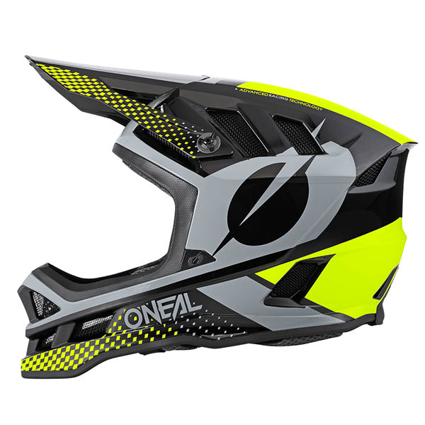 Catalog studio image of O'Neal, Blade Polyacrylite Ace Helmet (MTB) Mountain Bike, SKU 0453-554, color options Black/Neon Yellow, sizes XS–XL