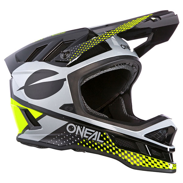 Studio product photo on a neutral background of O'Neal, Blade Polyacrylite Ace Helmet (MTB) Mountain Bike, SKU 0453-555, color options Black/Neon Yellow, sizes XS–XL