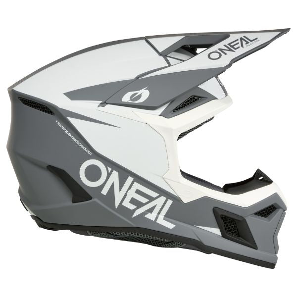 Studio photo showcasing O'Neal, 3 Series Solid Helmet, SKU 0625-095, color options Black/Grey, White/Black, sizes XS–2X