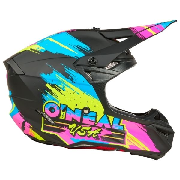 Studio photo showcasing O'Neal, 5 Series Reseda Helmet, SKU 0628-525, color options Black/Neon, sizes XS–2X