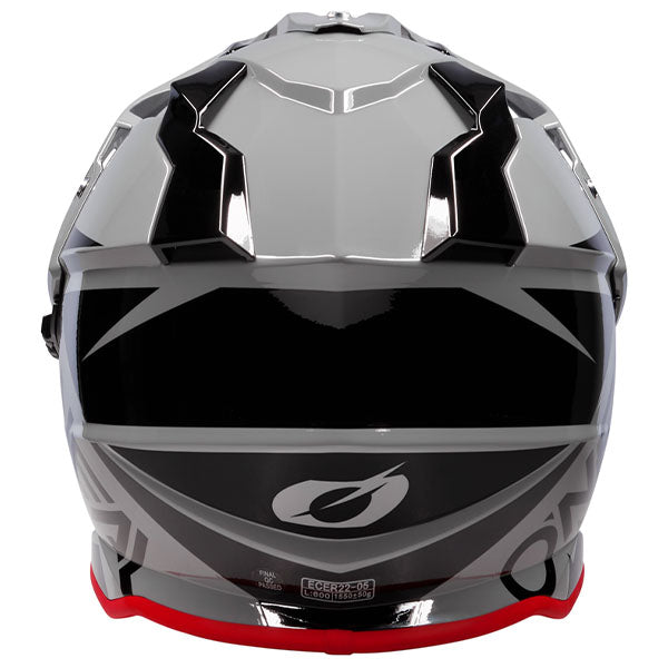 Studio product photo on a neutral background of O'Neal, Sierra R V.23 Helmet, SKU 0818-704, color options Black/Grey, Grey/Black/Red, sizes XS–2X